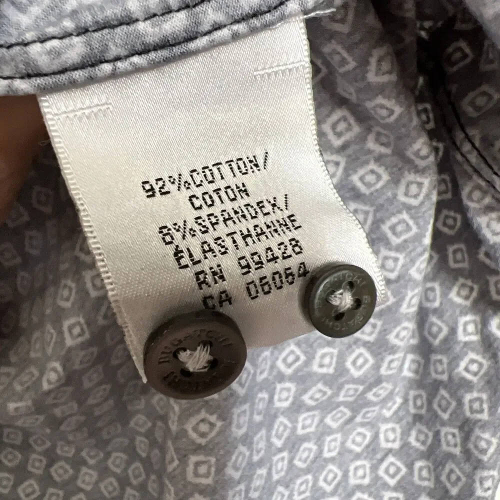 BUGATCHI Sz XL Men's Long Sleeve Button Down Gray 8-way Stretch EXCELLENT